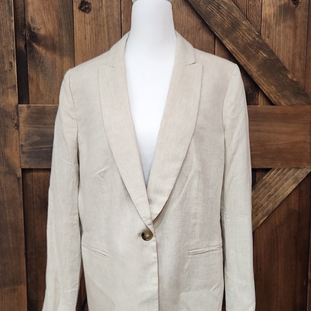 J.Crew Linen Cotton Holland Blazer Womens 16 Crosshatch Beige Jacket AL221